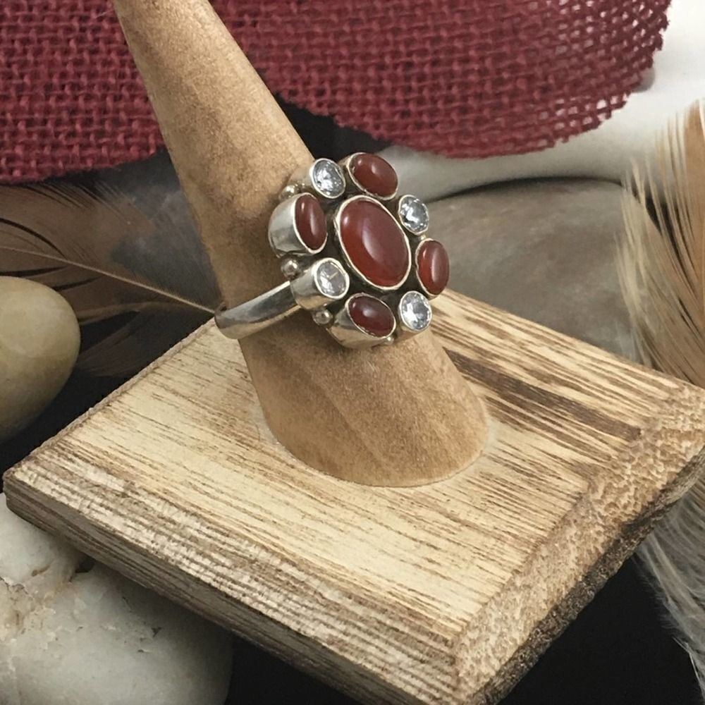 Sterling Carnelian and CZ sterling silver ring 8